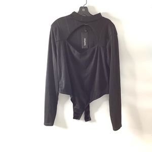 Boohoo Women’s Bandage Rib Cut Bodysuit US Size 22 Black Long Sleeve Ribbed Top